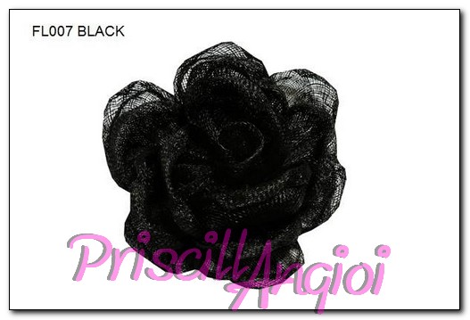 Flor rosa de sinamay grande 12 cm negra - Haga un click en la imagen para cerrar